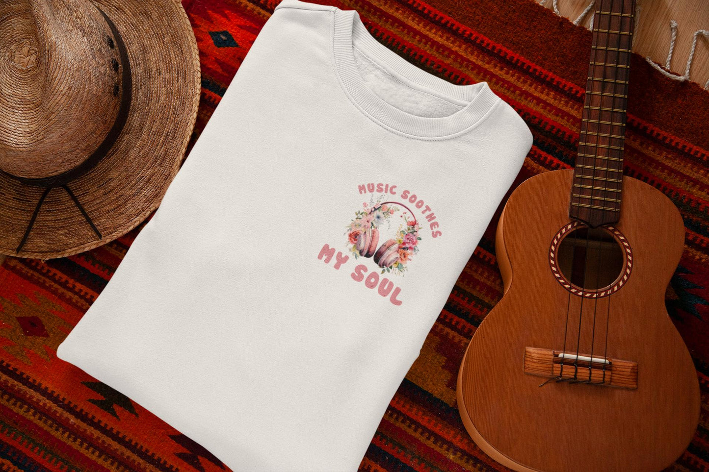 Personalized Floral Music Crewneck Sweatshirt Gift for Music Lovers Cozy Sweatshirt Floral Design Custom Apparel Unisex Sweatshirt