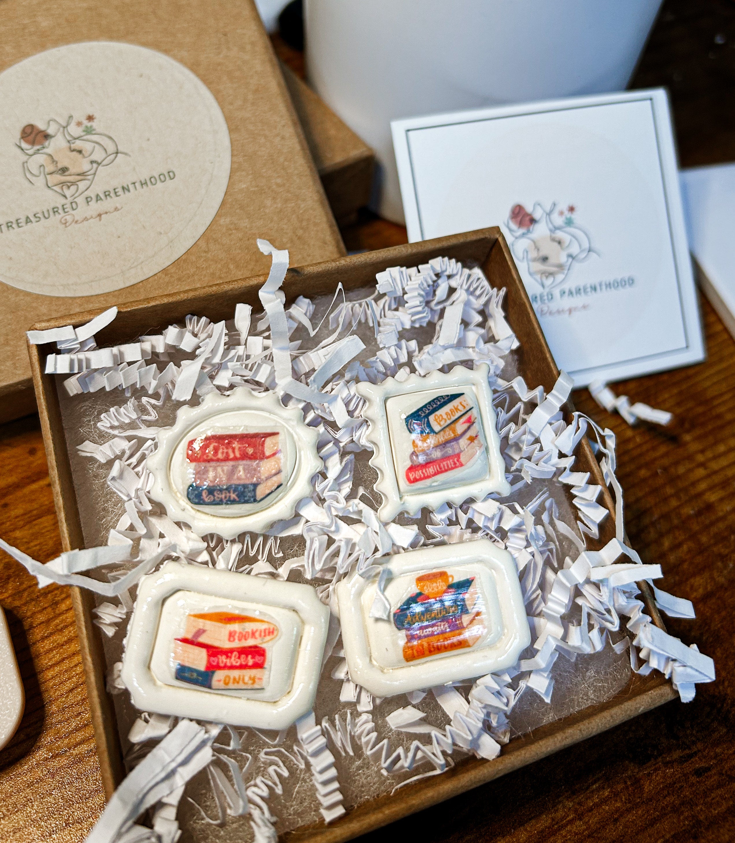 Custom Handmade Clay Postage Stamp Magnets Bookish Vibes Gift for Book Lover Unique Aesthetic Library Fridge Decor Literary Clay Art