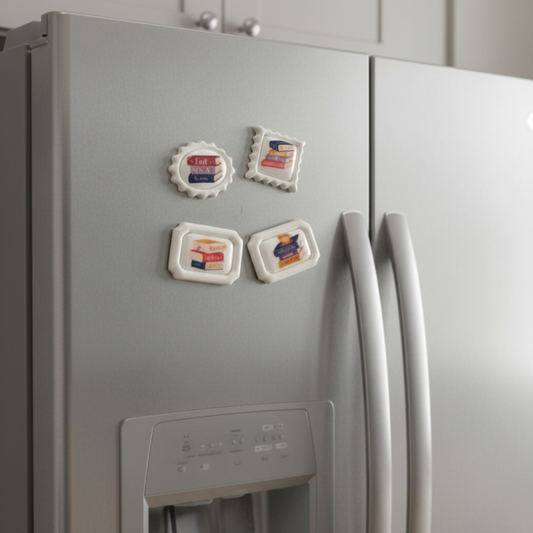 Custom Handmade Clay Postage Stamp Magnets Bookish Vibes Gift for Book Lover Unique Aesthetic Library Fridge Decor Literary Clay Art