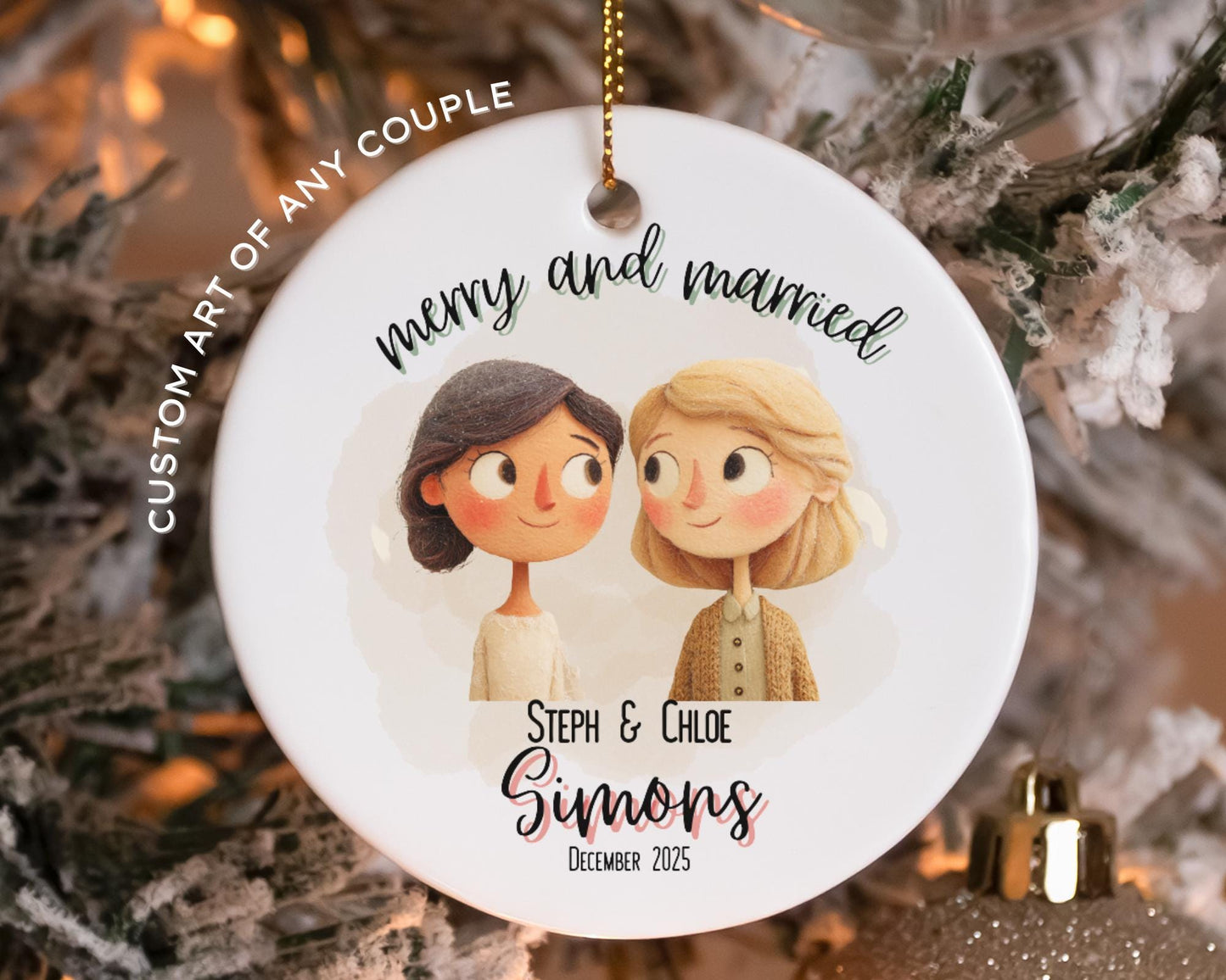 Personalized LGBTQ Merry Married Ornament Wedding Gift for Couple Newlyweds Christmas Ornament Celebration Holiday Decor Ally Custom Gift