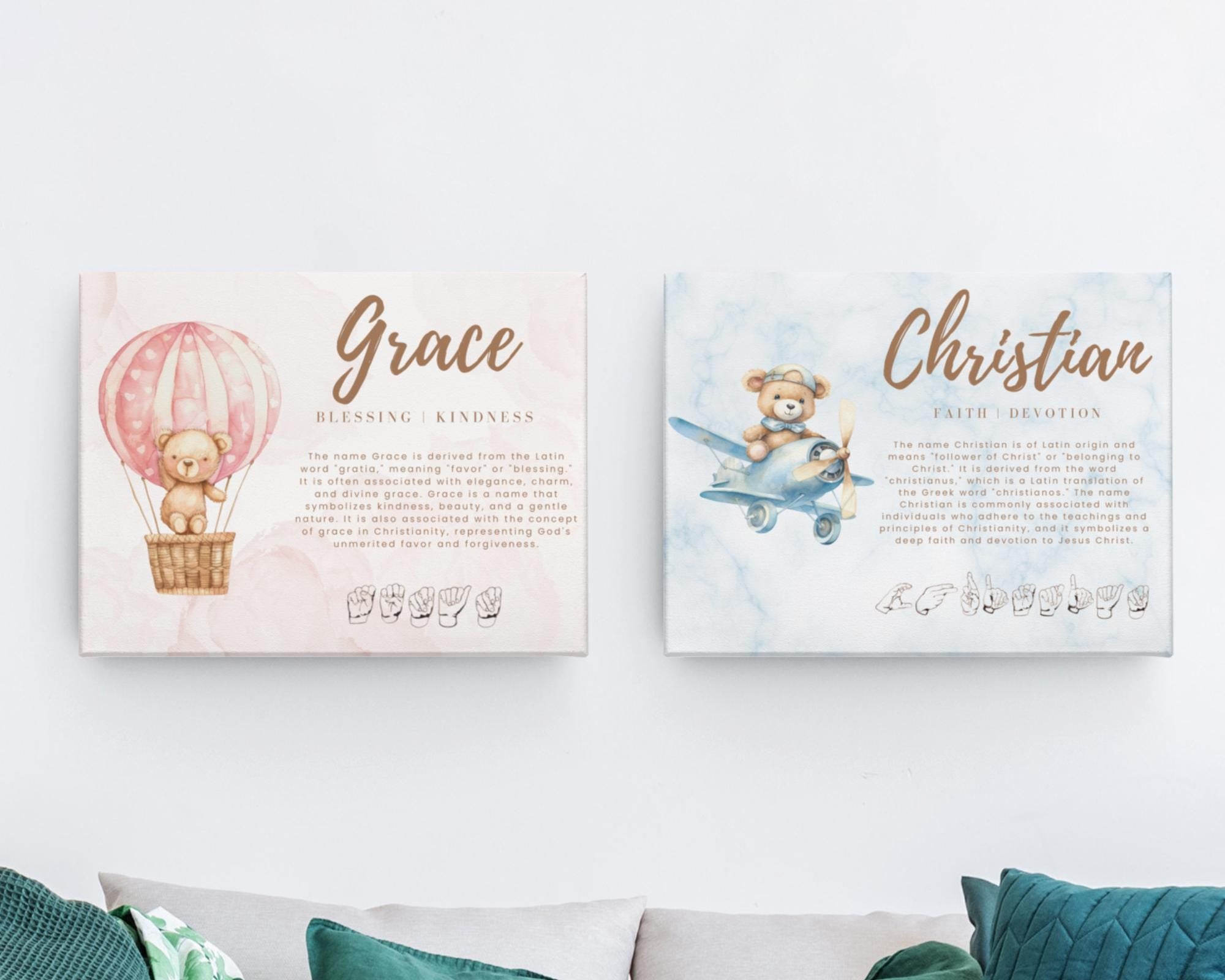 Baby Name Meaning Canvas Print Personalized American Sign Language Spelling Wall Art Nursery Decor New Parent Gift Baby Shower Gift for Mom