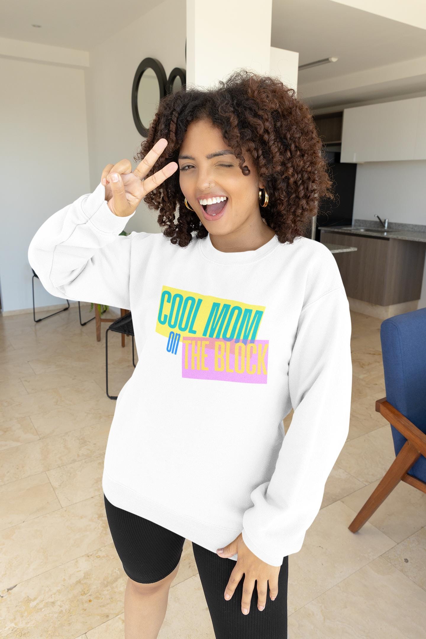 Cool Mom On The Block Sweatshirt Hip Mom Clothing Trendy Mother Gift Soft Fleece Pullover Crewneck Jumper
