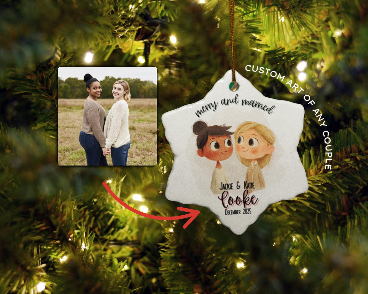 Personalized LGBTQ Merry Married Ornament Wedding Gift for Couple Newlyweds Christmas Ornament Celebration Holiday Decor Ally Custom Gift