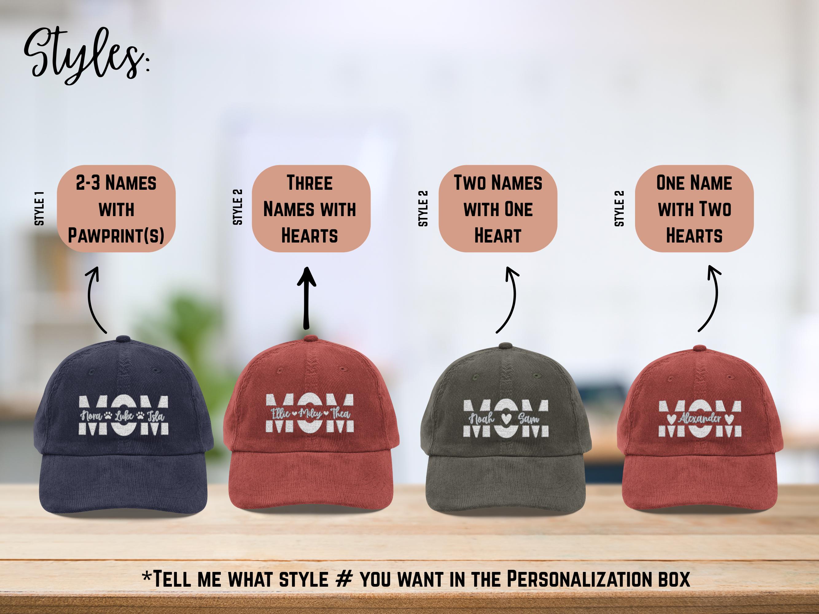 Embroidered Vintage Corduroy Cap Custom Mom Hat with Kids and Pets Names Personalized Baseball Cap Custom Embroidery Dad Hat Retro Gift