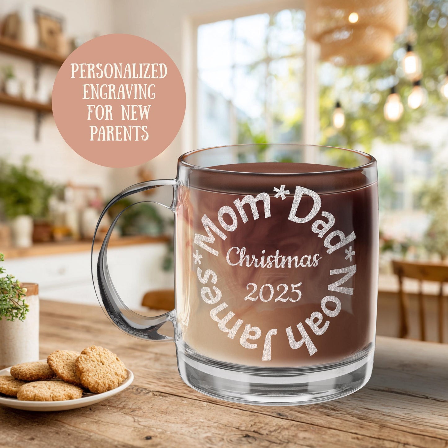 Personalized New Baby Glass Mug New Parents Christmas Gift Engraved Coffee Cup Holiday Keepsake Custom Christmas Mug Family Baby Shower Gift