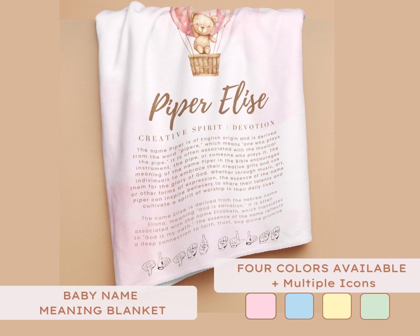 Personalized Baby Blanket Custom Name Meaning Swaddle Sign Language Nursery Decor New Parent Gift Baby Shower Gift Newborn Nursery Decor