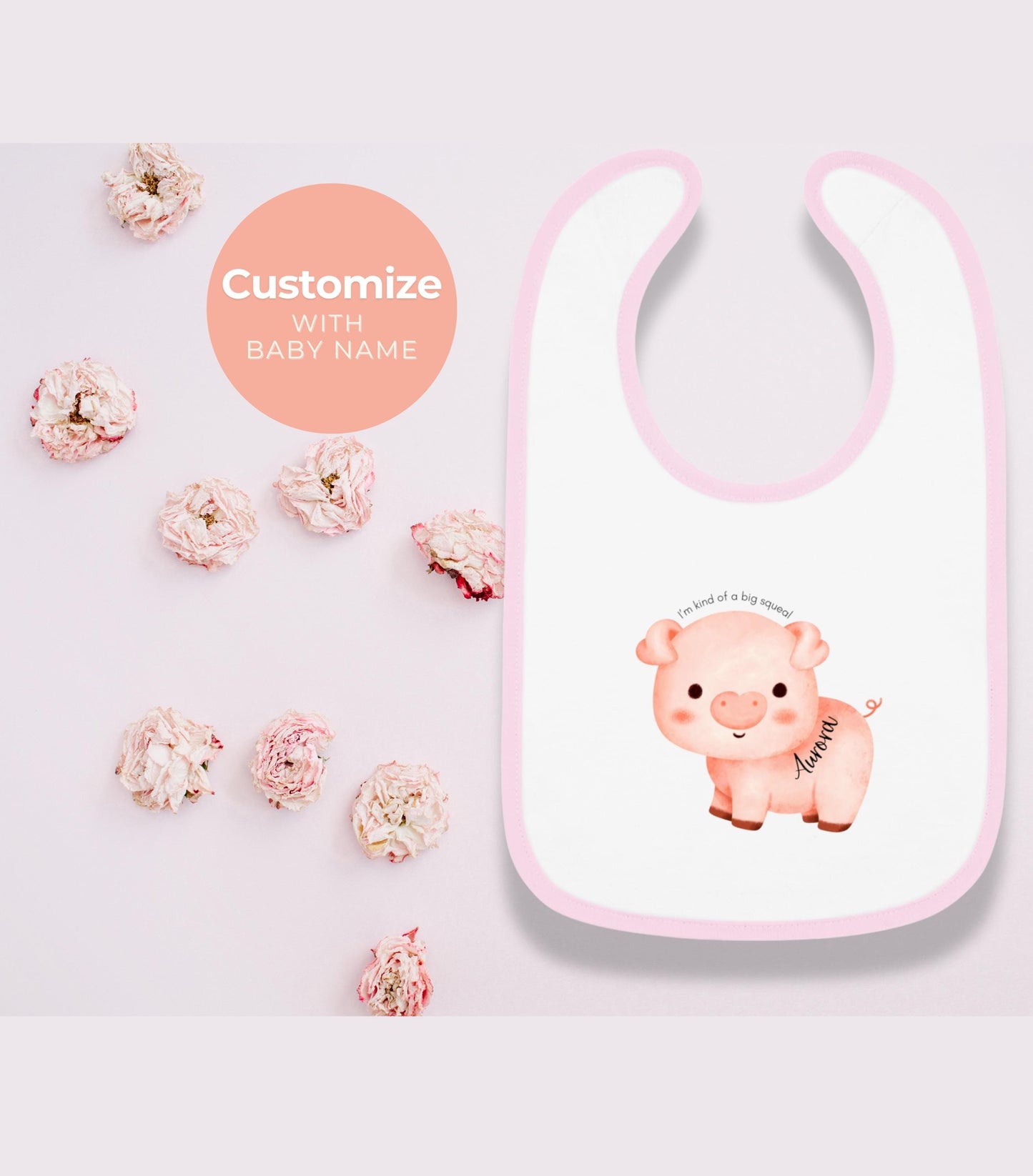 Personalized Bib Funny Pig Illustration Infant Mealtime Accessory Cute Baby Shower Gift Soft Cotton Bib Customized With Baby Name