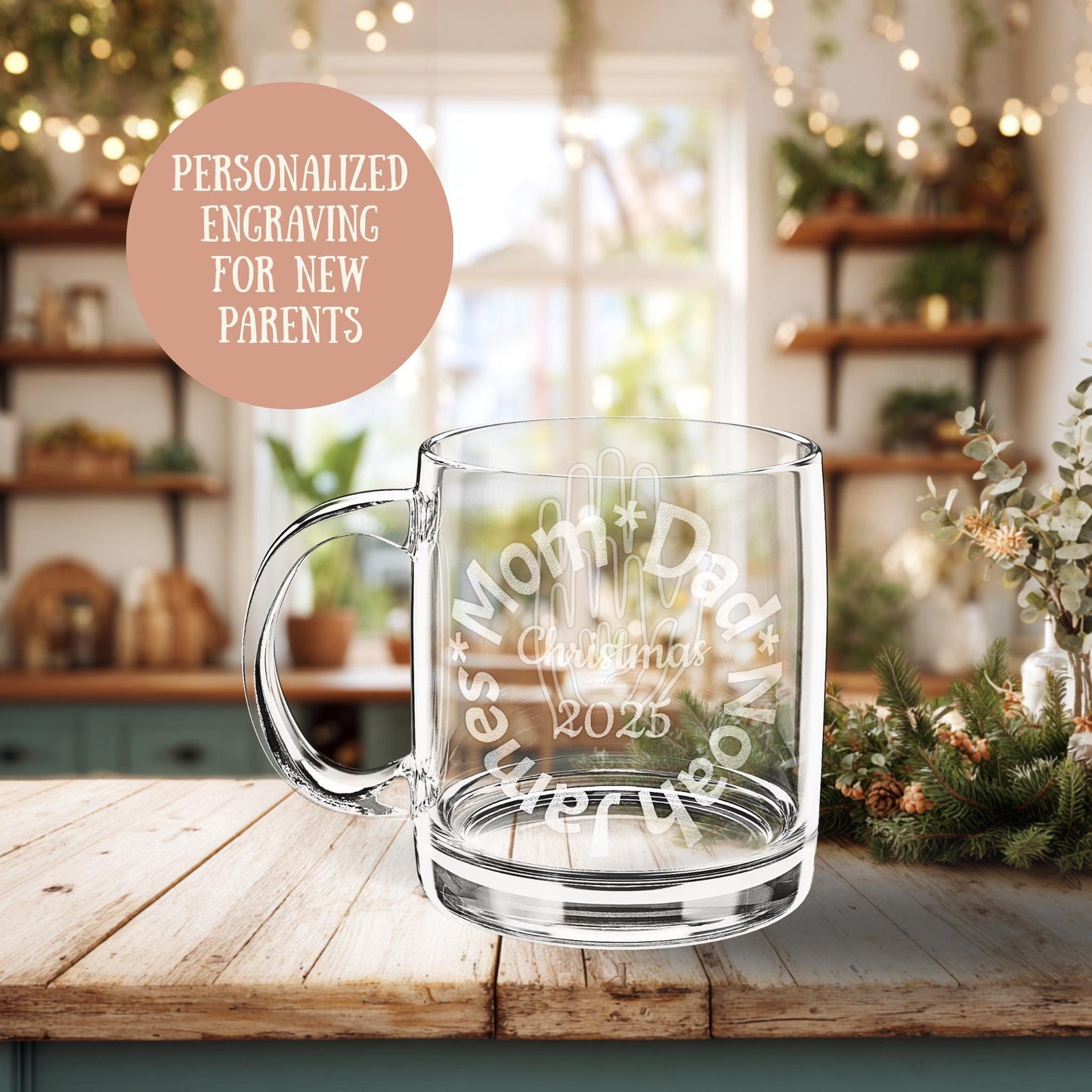 Personalized New Baby Glass Mug New Parents Christmas Gift Engraved Coffee Cup Holiday Keepsake Custom Christmas Mug Family Baby Shower Gift