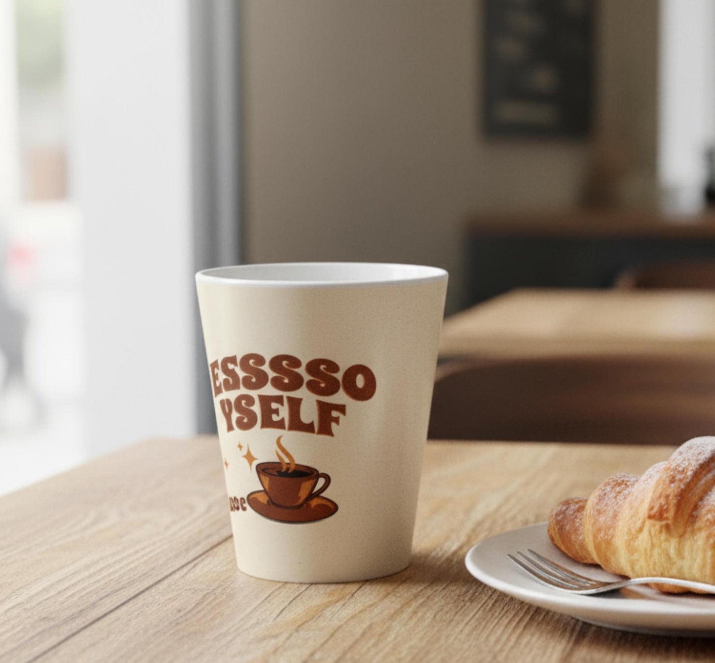 Retro Latte Mug Espresso Yourself Coffee Cup Brown Cream Design Coffee Lover Gift Funny Barista Cappuccino Mug Cafe Shop Kitchen Decor