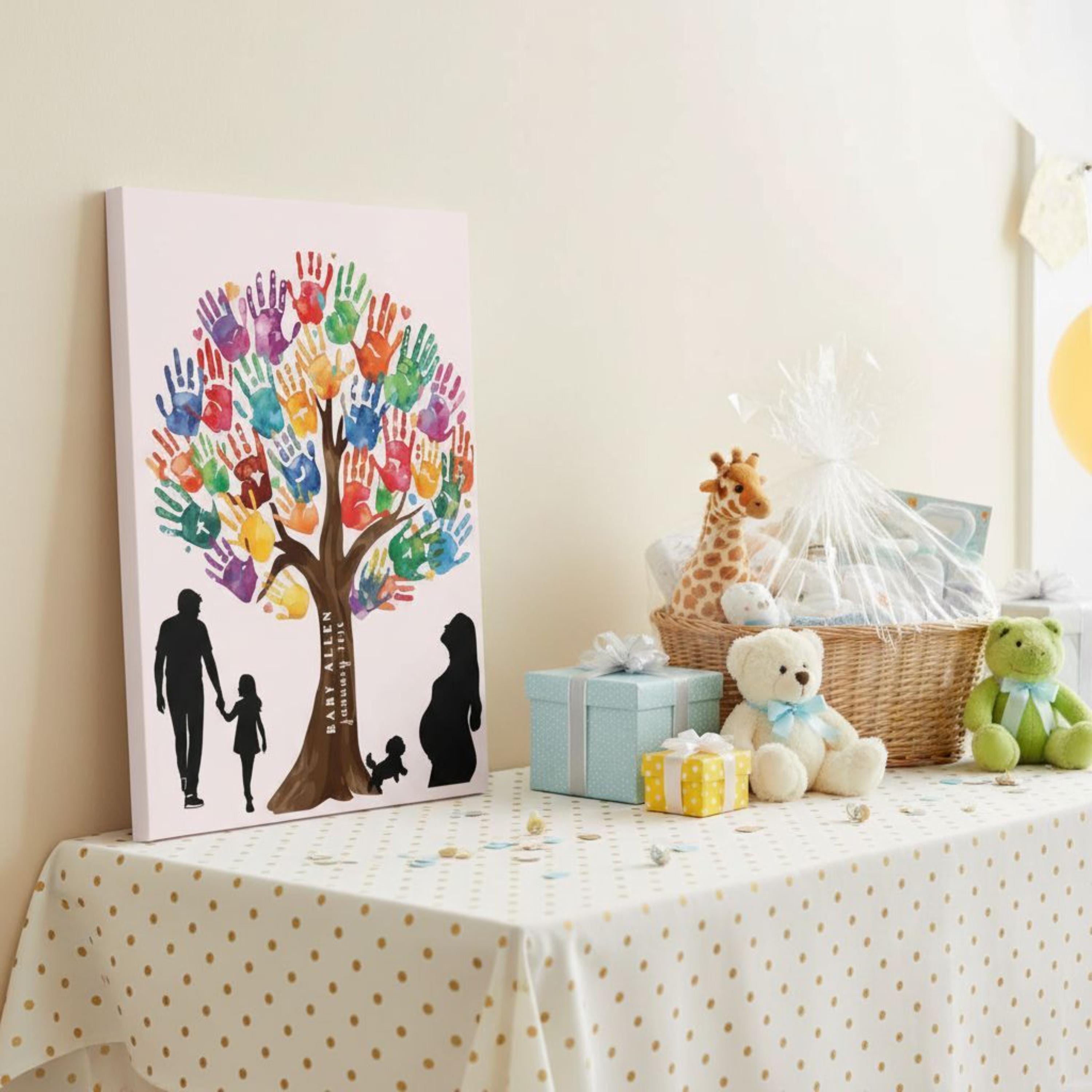 Custom Baby Shower Guestbook Canvas Handprint Tree Wall Art Personalized Nursery Gift Baby Announcement Keepsake Decor Nursery Wall Decor
