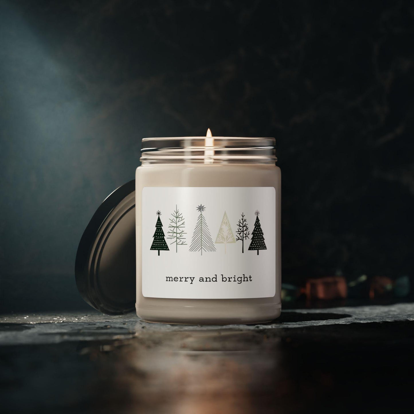 Merry and Bright Soy Candle Cozy Holiday Gift Christmas Candle Winter Decor Aromatherapy for Her Eco-Friendly Soy Wax Reusable Glass Vessel