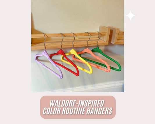 Handmade Toddler Hangers Clothing Organization Color Coded Rainbow Ribbon Hangers Kids Apparel Home Organization Nursery Decor Waldorf
