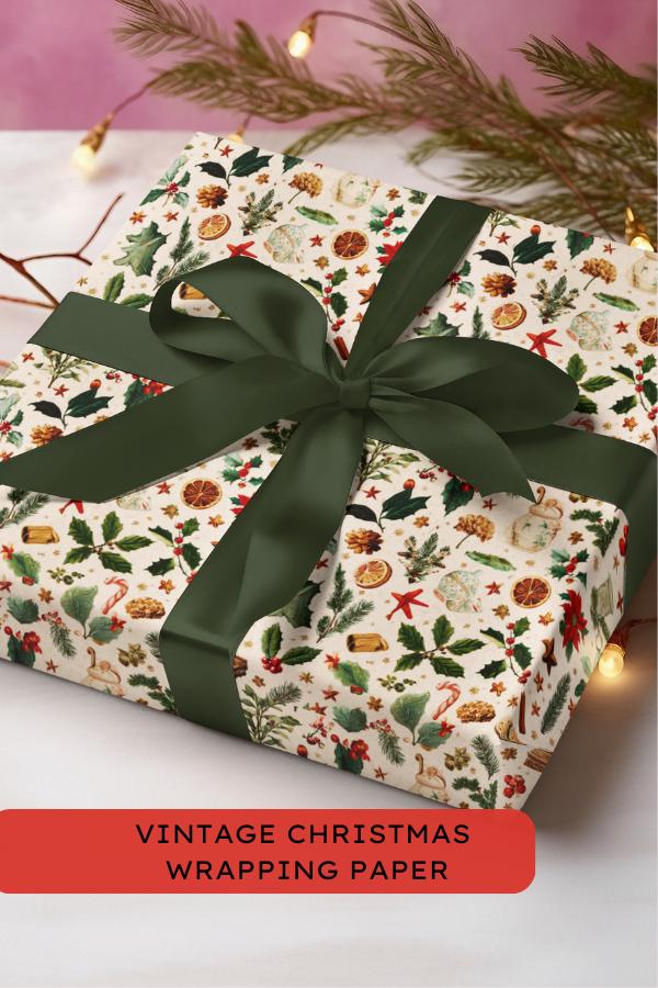Vintage Christmas Pattern Wrapping Paper Roll Nostalgic Holiday Gift Wrap Matte Finish Gift for Her Retro Vibes Unique Gift Wrap Custom Art