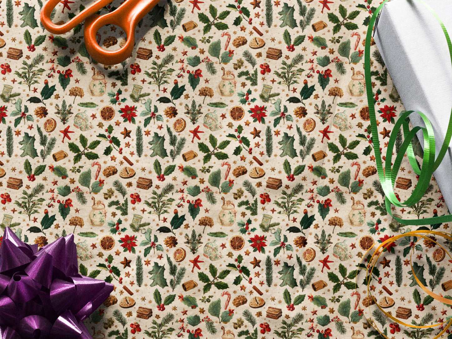 Vintage Christmas Pattern Wrapping Paper Roll Nostalgic Holiday Gift Wrap Matte Finish Gift for Her Retro Vibes Unique Gift Wrap Custom Art