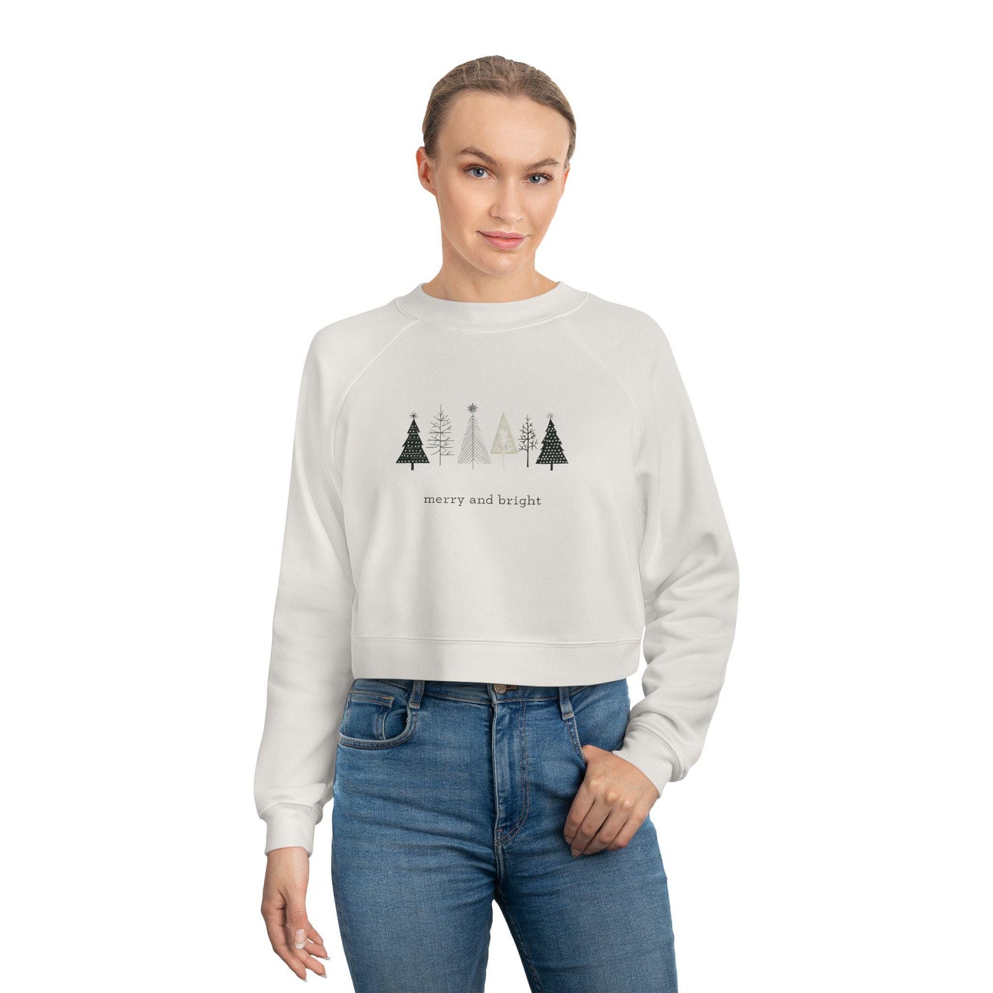 Merry and Bright Cropped Hoodie  Holiday Cheer Christmas Sweatshirt Festive Pullover Cozy Winter Jumper Xmas Gift for Her