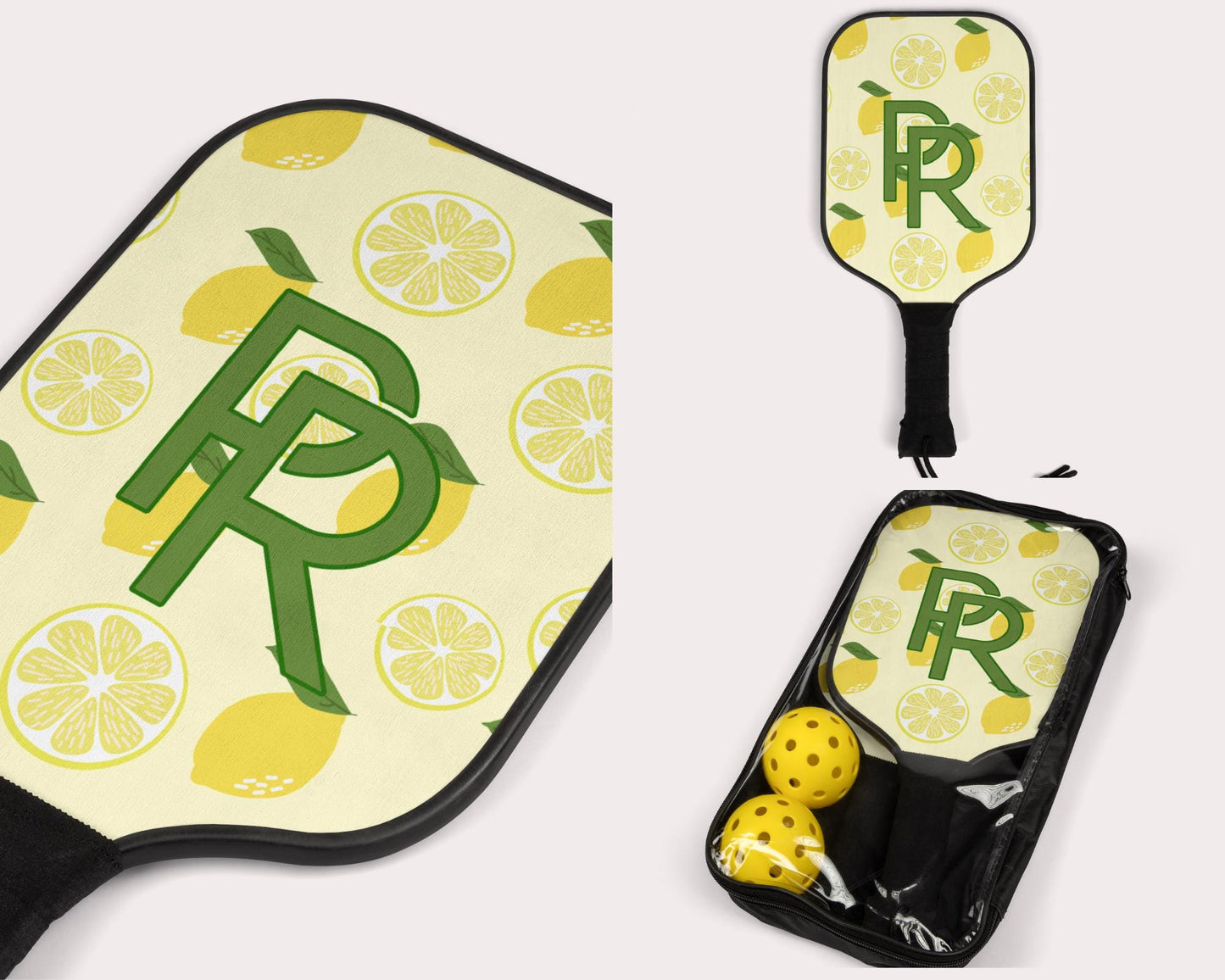 Monogram Pickleball Paddle Set  Lemon Natural Pickleball Set Pickleball Gear Pickleball Accessories Pickleball Equipment