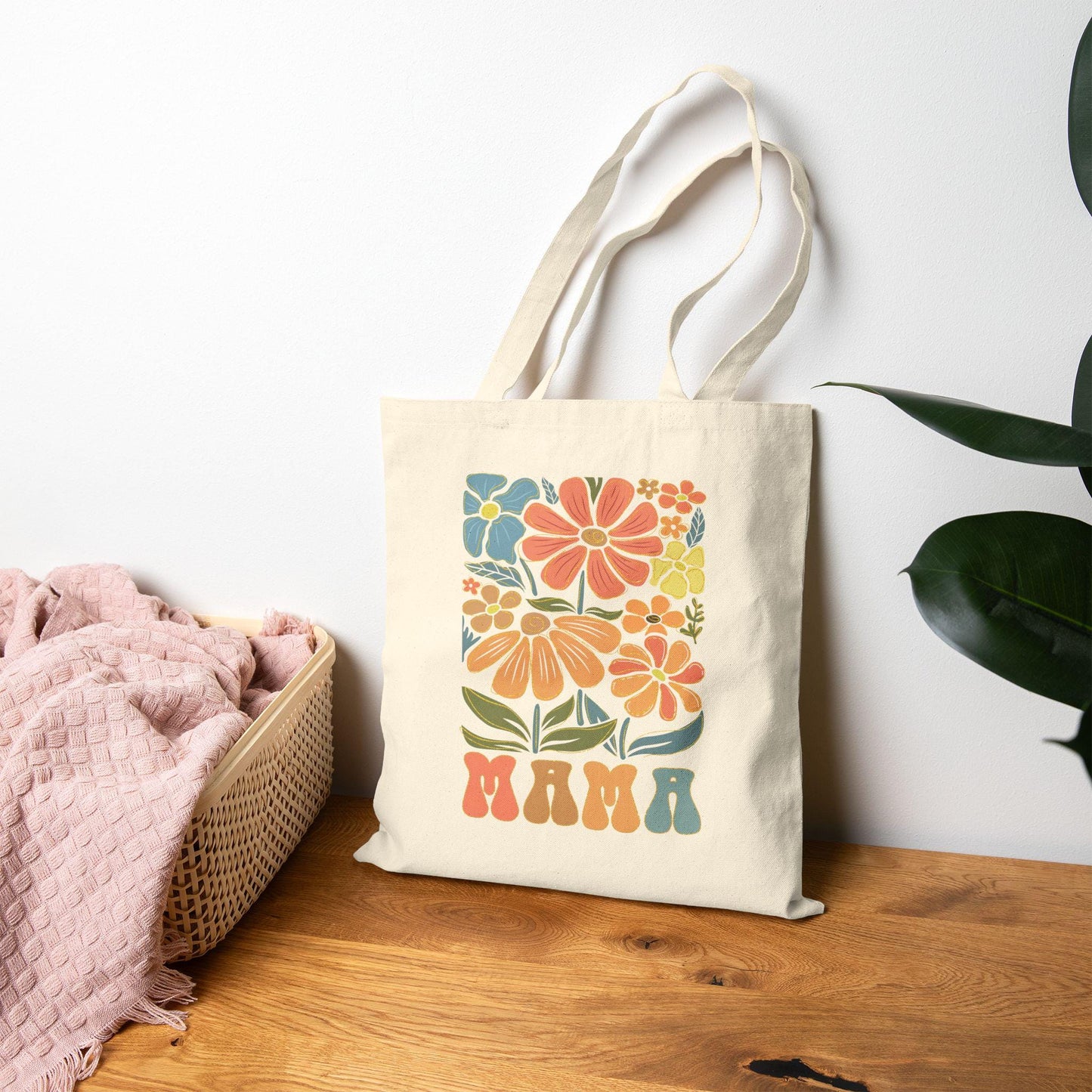 Floral Mama Tote Bag Eco-Friendly Canvas Bag for Moms Reusable Grocery and Beach Tote Stylish Casual Carryall Sustainable Mother's Day Gift