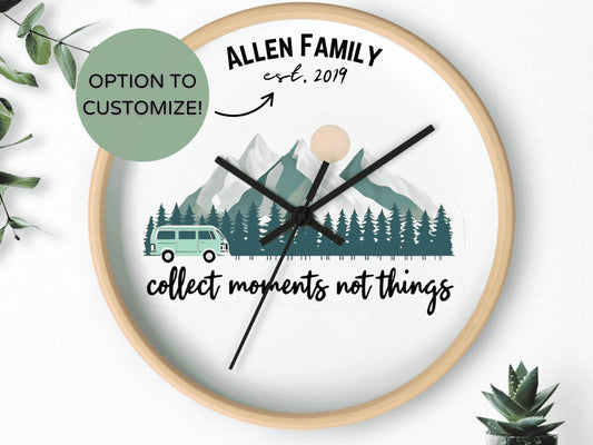 Mindful Personalized Wall Clock Gift for Family Wedding Gift for Couple Honeymoon Adventure Nature Lover Housewarming Rustic Wall Decor