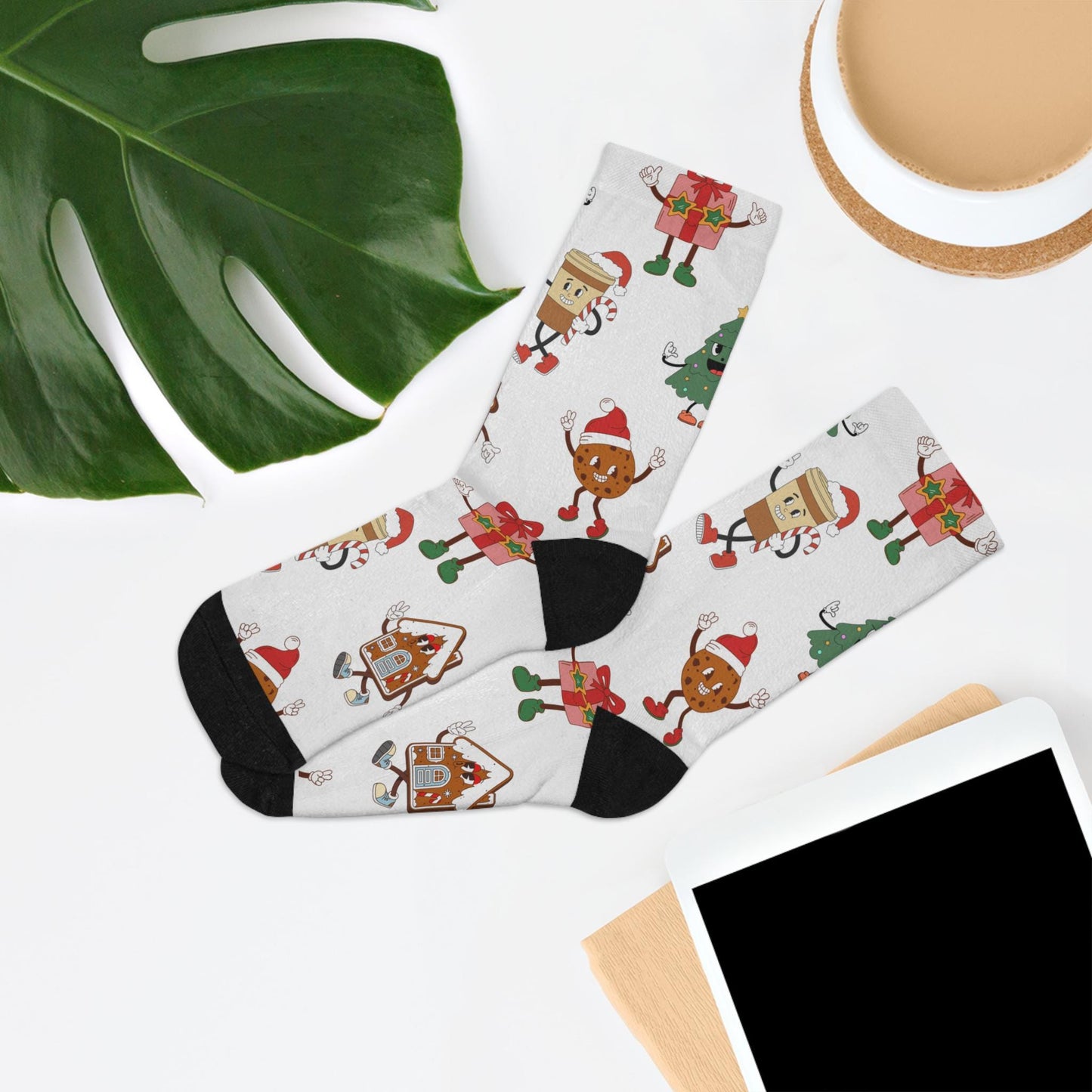 Socks, Christmas Character Stockings, Cozy Funny Gift, Stocking Stuffer Recycled Poly Socks, Holiday Winter Warm Feet, Eco-Friendly