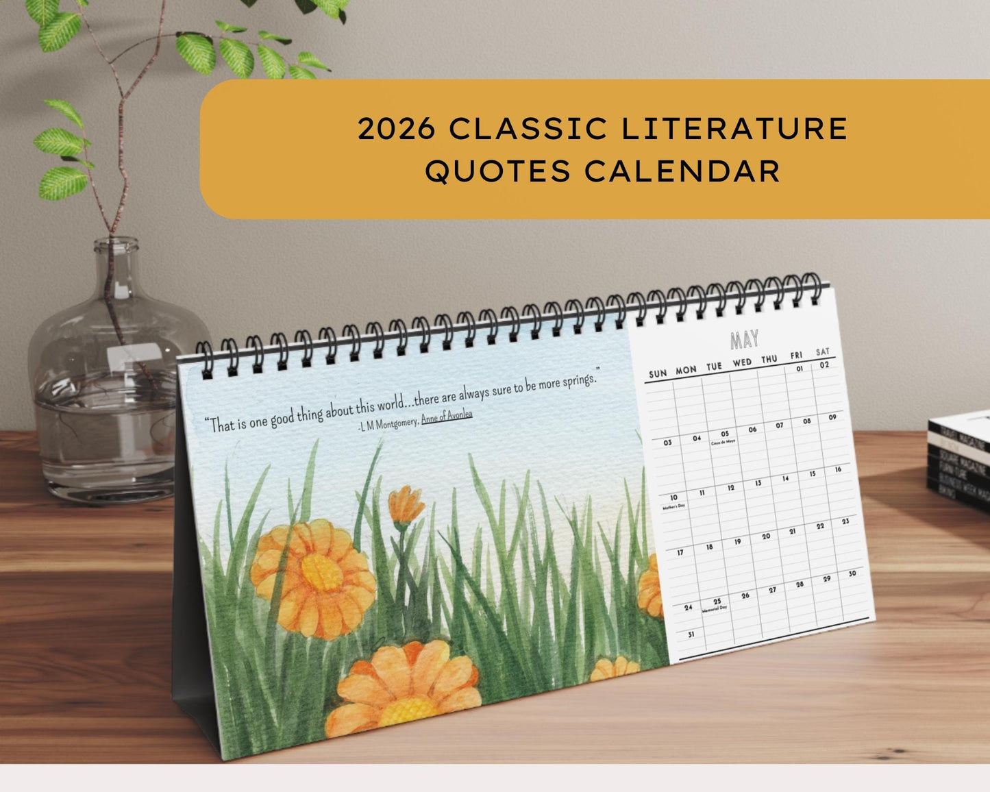 Literary Desktop Calendar 2026 Classic Literature Calendar Book Lover Gift Home Office Decor Unique Desk Accessory Monthly Planner