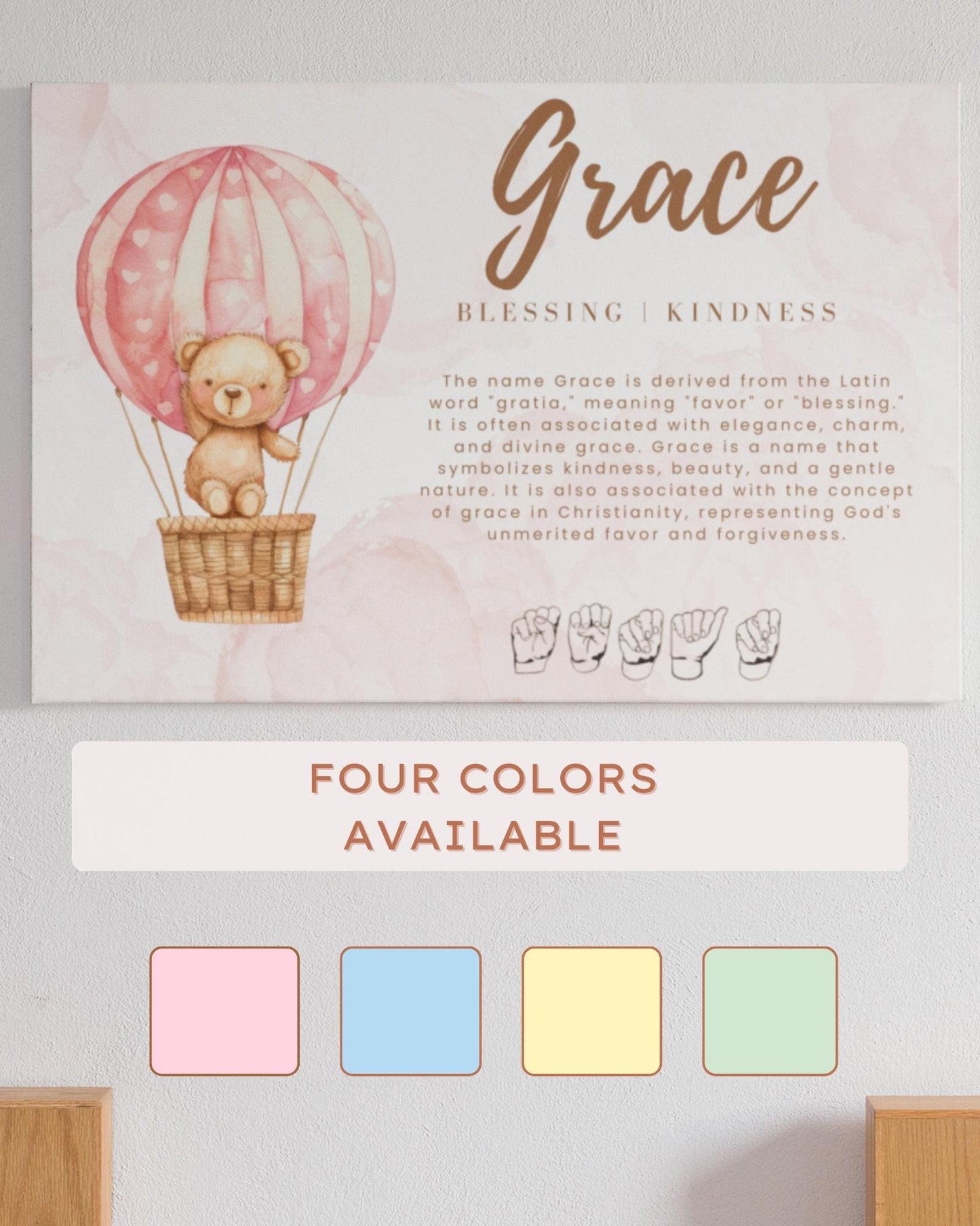 Baby Name Meaning Digital Print Personalized American Sign Language Spelling Wall Art Nursery Decor New Parent Gift Baby Shower Gift for Mom