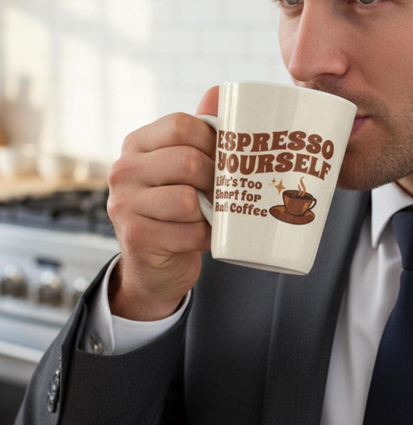 Retro Latte Mug Espresso Yourself Coffee Cup Brown Cream Design Coffee Lover Gift Funny Barista Cappuccino Mug Cafe Shop Kitchen Decor