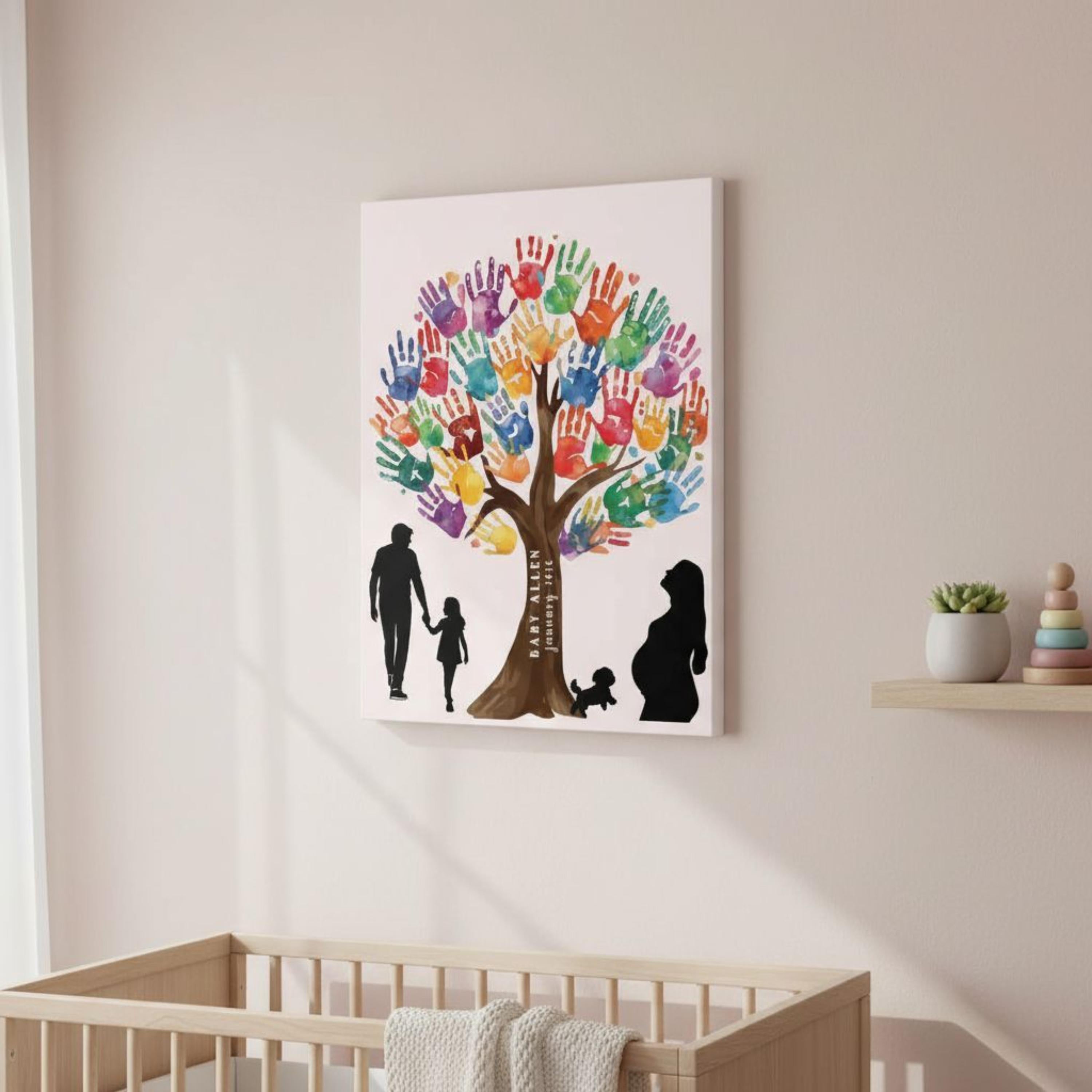 Custom Baby Shower Guestbook Canvas Handprint Tree Wall Art Personalized Nursery Gift Baby Announcement Keepsake Decor Nursery Wall Decor