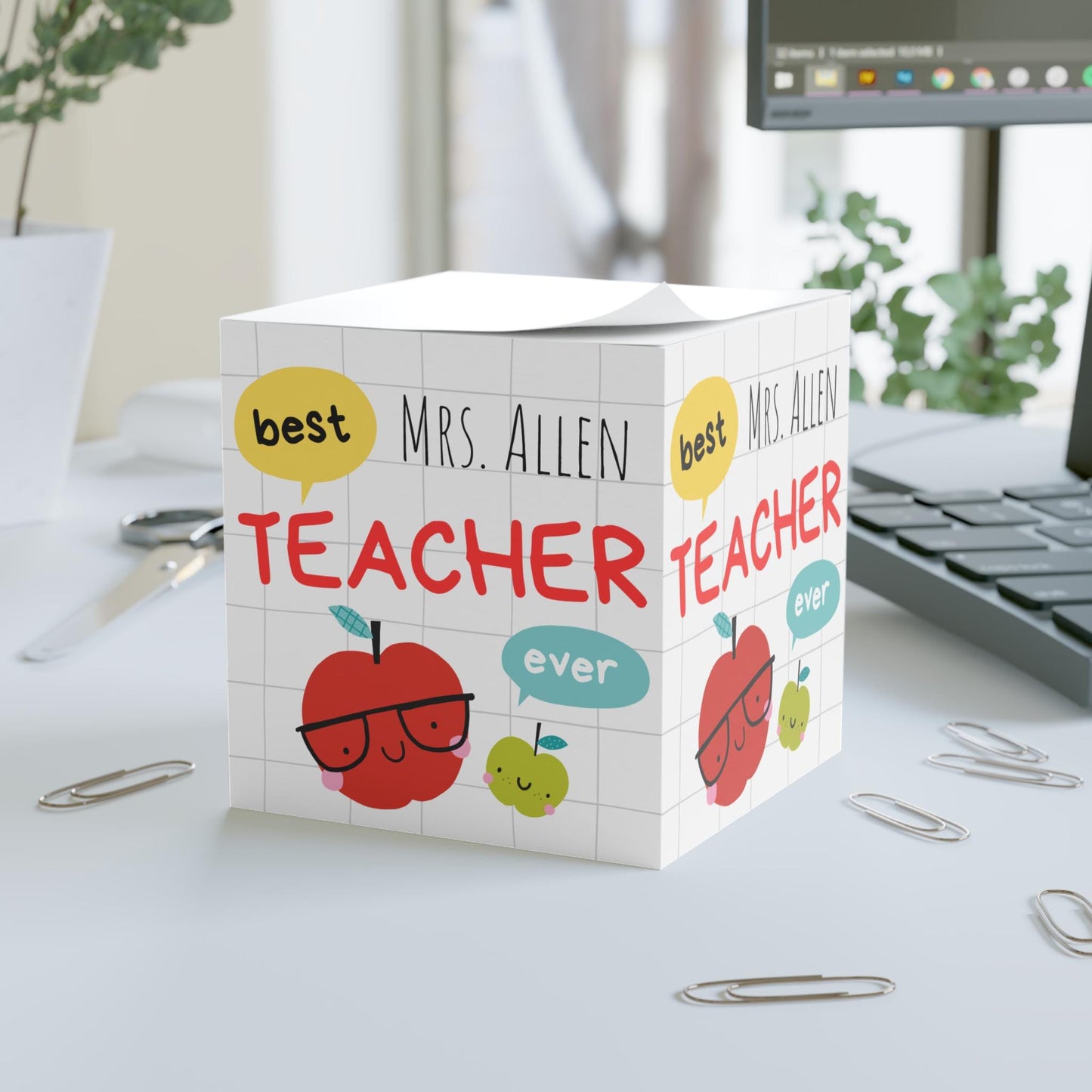 Note Cube Best Teacher Ever Sticky Note Cube Teacher Gift Christmas Teacher Appreciation Office Supplies Desk Accessories, School